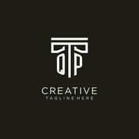 QP initial logo with geometric pillar style design vector