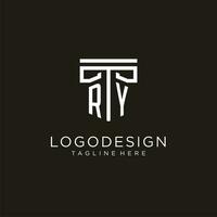 RY initial logo with geometric pillar style design vector