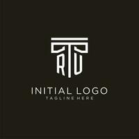 RU initial logo with geometric pillar style design vector