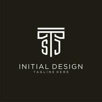 SJ initial logo with geometric pillar style design vector