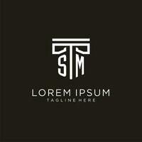 SM initial logo with geometric pillar style design vector