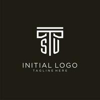 SU initial logo with geometric pillar style design vector