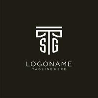 SG initial logo with geometric pillar style design vector