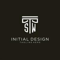 SW initial logo with geometric pillar style design vector