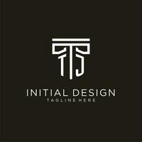 tj inicial logo con geométrico pilar estilo diseño vector