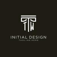 TW initial logo with geometric pillar style design vector