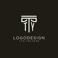 TY initial logo with geometric pillar style design vector