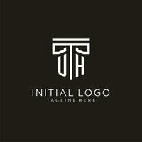 UH initial logo with geometric pillar style design vector