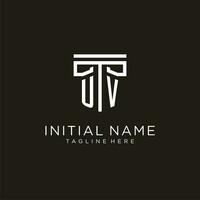 UV initial logo with geometric pillar style design vector