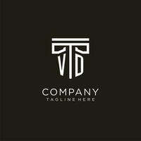 VD initial logo with geometric pillar style design vector