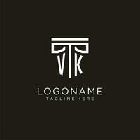 VK initial logo with geometric pillar style design vector