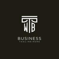 WB initial logo with geometric pillar style design vector