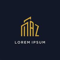 AZ initial monogram with building logo design vector