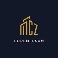 CZ initial monogram with building logo design vector