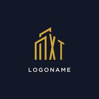 XT initial monogram with building logo design vector