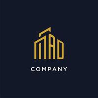 AD initial monogram with building logo design vector
