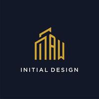 AW initial monogram with building logo design vector