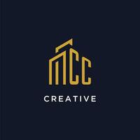CC initial monogram with building logo design vector