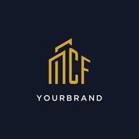 CF initial monogram with building logo design vector