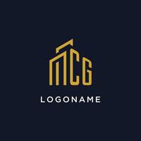 CG initial monogram with building logo design vector