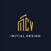 CV initial monogram with building logo design vector