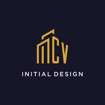 CV initial monogram with building logo design vector