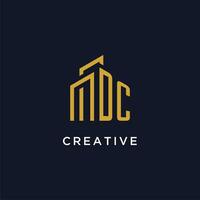 DC initial monogram with building logo design vector