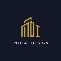 DI initial monogram with building logo design vector