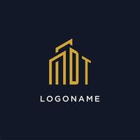 DT initial monogram with building logo design vector