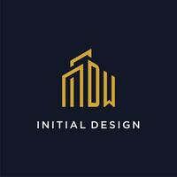 DW initial monogram with building logo design vector