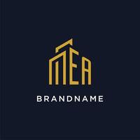 EA initial monogram with building logo design vector