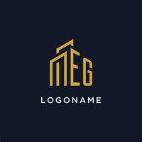 EG initial monogram with building logo design vector