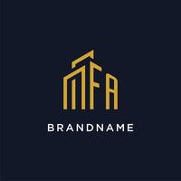 FA initial monogram with building logo design vector