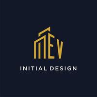EV initial monogram with building logo design vector