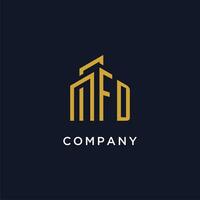 FD initial monogram with building logo design vector