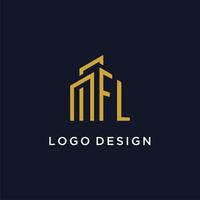 FL initial monogram with building logo design vector