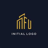FU initial monogram with building logo design vector