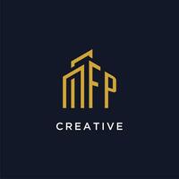 FP initial monogram with building logo design vector