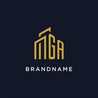 GA initial monogram with building logo design vector