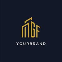 GF initial monogram with building logo design vector