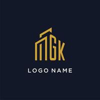 GK initial monogram with building logo design vector