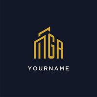 GR initial monogram with building logo design vector