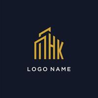 HK initial monogram with building logo design vector