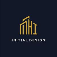 HI initial monogram with building logo design vector