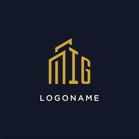 IG initial monogram with building logo design vector