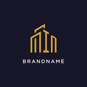 IN initial monogram with building logo design vector