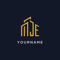 JE initial monogram with building logo design vector