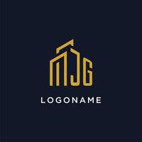 JG initial monogram with building logo design vector
