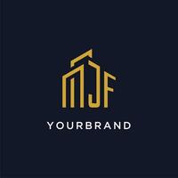 JF initial monogram with building logo design vector