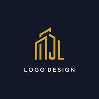 JL initial monogram with building logo design vector